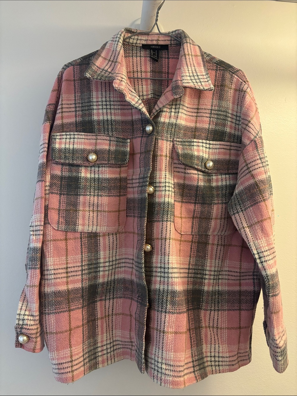 Pink Plaid Button-Front Men's Shacket